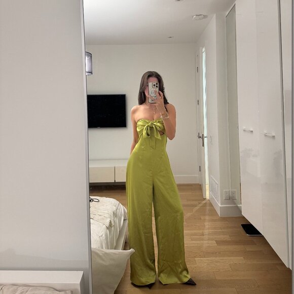 ZARA Satin Strapless Bow Jumpsuit – Lime Green / Tailored to Fit XS–S - Picture 1 of 6